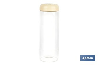 Bote de cocina de vidrio borosilicato | Tapa beige | Cierre a presión | Capacidad: 1,7 l | Almacenaje de alimentos | Medidas: Ø10 x 30 cm - Cofan