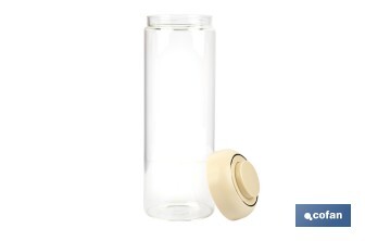 Bote de cocina de vidrio borosilicato | Tapa beige | Cierre a presión | Capacidad: 1,7 l | Almacenaje de alimentos | Medidas: Ø10 x 30 cm - Cofan