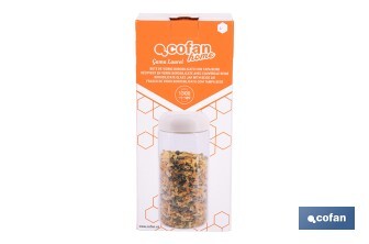 Bote de cocina de vidrio borosilicato | Tapa beige | Cierre a presión | Capacidad: 1,3 litros | Almacenaje de alimentos | Medidas: Ø10 x 23 cm - Cofan