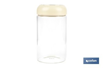 Bote de cocina de vidrio borosilicato | Tapa beige | Cierre a presión | Capacidad: 1 litro | Almacenaje de alimentos | Medidas: Ø10 x 18,6 cm - Cofan