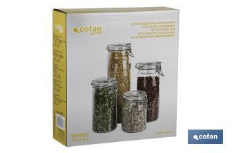 Set de 4 Frascos de Vidrio | Para Almacenamiento | Capacidad de 750 - 1150 - 1500 - 2100 ml - Cofan