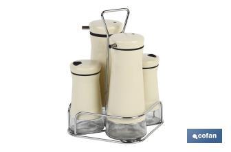 Cruet set of 4 pieces | 2-piece capacity of 230ml and 2-piece capacity of 120ml | Beige Colour - Cofan