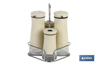 Cruet set of 4 pieces | 2-piece capacity of 230ml and 2-piece capacity of 120ml | Beige Colour - Cofan