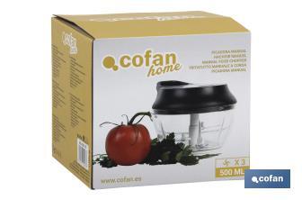 Hachoir Manuel d'aliments | Comprend Couvercle et l'Accessoire Fouet | Capacité de 500 ml - Cofan