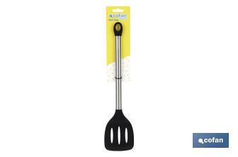 Paleta de cozinha com fenda Modelo Neige I Silicone com cabo de aço inox I Medida 35 cm | Resistente até 220ºC - Cofan