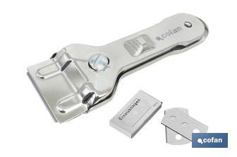 Rasqueta de Vitrocerámica Modelo Sena | Incluye 5 cuchillas | Acero Inox. y Níquel | Medidas: 13,5 x 4,5 cm - Cofan