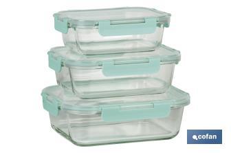 Set of 3 rectangular borosilicate glass food containers | Agatha Model | 640-1,040-1,520ml Capacity - Cofan