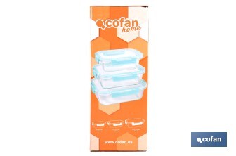 Set de 3 Boîtes à Lunch Rectangulaires en Borosilicate | Modèle Aghata | Contenance 640-1040-1520 ml - Cofan