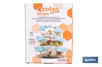 Set de 3 Boîtes à Lunch Rectangulaires en Borosilicate | Modèle Aghata | Contenance 640-1040-1520 ml - Cofan