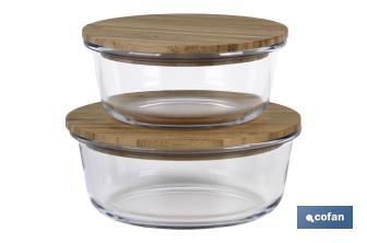 Set de 2 Fiambreras Redondas de Borosilicato | Modelo Bambú | Tapa de Bambú | Capacidad 620-950 ml - Cofan