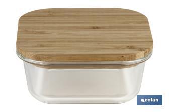 Set da 2 portapranzo quadrati di vetro borosilicato | Modello Bambù | Coperchio di bambù | Capacità: 520-800 ml - Cofan