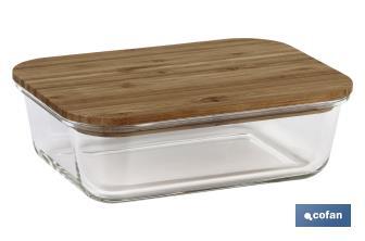 Set of 3 rectangular borosilicate glass food containers | Bambú Model | Bamboo lid | 640-1,040-1,520ml Capacity - Cofan