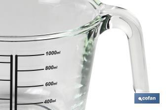 Caraffa graduata di vetro borosilicato | Modello Baritina | Capacità: 1 L | Per microonde, forno e congelatore - Cofan