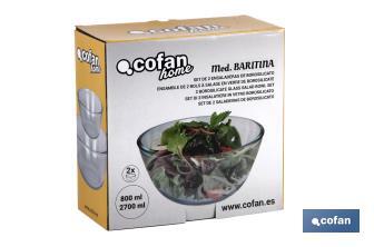 Set de 2 Saladiers ronds en Borosilicate | Modèle Baritina | Capacité 800 ml - 2700 ml - Cofan