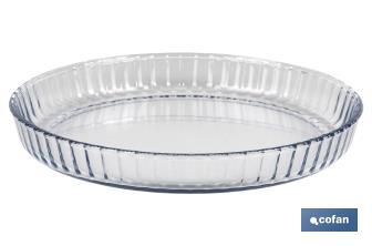 Round borosilicate glass baking dish, Baritina Model | 1,600ml Capcity | Size: 27.7 x 3.5cm | Weight: 900g - Cofan