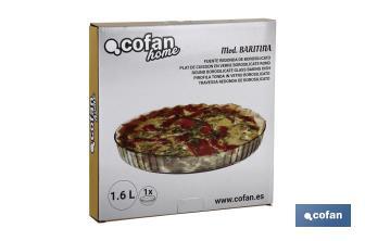 Round borosilicate glass baking dish, Baritina Model | 1,600ml Capacity | Size: 27.7 x 3.5cm | Weight: 900g - Cofan