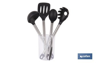 Set of 6 black kitchen utensils, Neige model - Cofan