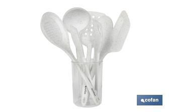 Lot de 7 ustensiles blancs pour la cuisine de la gamme Bach - Cofan