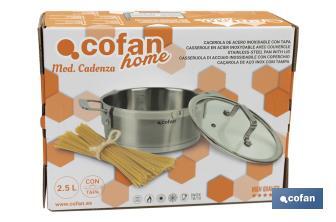 Stainless-steel pots | Available in different capacities | Lid included | Cadenza Model - Cofan