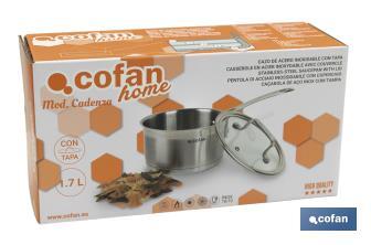 Stainless-steel saucepan | Capacity: 1.7 litres | Lid included | Cadenza Model - Cofan