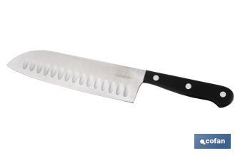 Couteau Santoku | Modèle Saffron | Dimension de 17,5 cm | Lame en Acier Inox | Manche en Polyoxyméthylène | Couleur Noire - Cofan