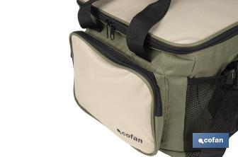Bolsa térmica | Nevera portátil para alimentos | Correa ajustable | Adecuada para pícnic, playa, oficina, viaje | Color: verde y beige | Medidas: 35 x 25 x 27,5 cm - Cofan