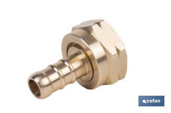 Racord para tubería de gas | Adecuado para regulador de gas 41003096 | Rosca izquierda 21,8 mm | Material: Latón | Medidas: 2,4 cm largo x 3,5 cm alto - Cofan