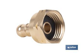 Racord para tubería de gas | Adecuado para regulador de gas 41003096 | Rosca izquierda 21,8 mm | Material: Latón | Medidas: 2,4 cm largo x 3,5 cm alto - Cofan