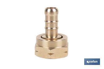 Racord para tubería de gas | Adecuado para regulador de gas 41003096 | Rosca izquierda 21,8 mm | Material: Latón | Medidas: 2,4 cm largo x 3,5 cm alto - Cofan