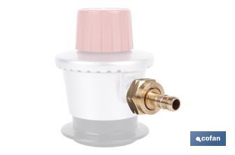 Racord para tubería de gas | Adecuado para regulador de gas 41003096 | Rosca izquierda 21,8 mm | Material: Latón | Medidas: 2,4 cm largo x 3,5 cm alto - Cofan