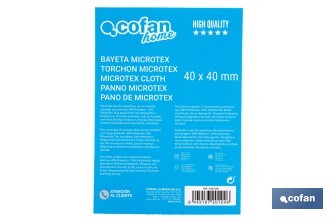 Chiffon Microtex | Dimensions : 40 x 40 cm | Couleur Bleue | Chiffon très Absorbant - Cofan
