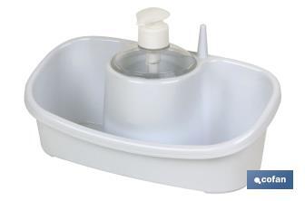 Dispenser per sapone con porta-spugna | Beige o grigio chiaro | Dimensioni: 26 x 13 x 16,5 cm - Cofan