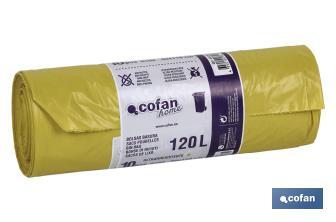 Yellow bin bags | Size: 90 x 110cm | 120 litres | 10 Pieces - Cofan