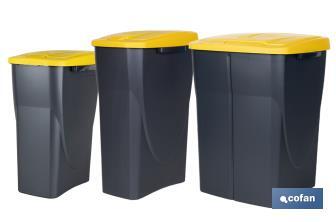 Yellow recycling bin | Suitable for recycling plastics and packaging materials | Available in three different capacities and sizes - Cofan