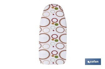 Funda para tabla de planchar acolchada | Material: algodón y muletón | Medidas 140 x 60 cm | Estampado de círculos de colores - Cofan