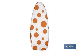 Padded cotton ironing board cover | Size: 140 x 60cm | White print with polka dots - Cofan