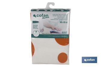 Padded cotton ironing board cover | Size: 140 x 60cm | White print with polka dots - Cofan