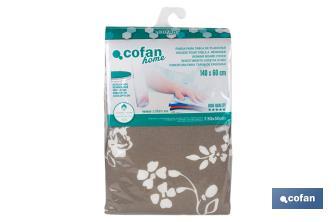 Funda para Tabla de Planchar Acolchada de Algodón | Medidas: 140 x 60 cm | Estampado Gris con Flores - Cofan