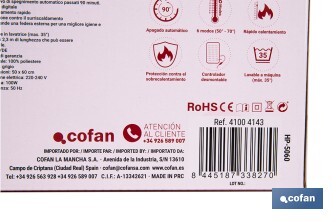 Almofada Elétrica Térmica Cinza | Dois tamanhos para escolher | Com 6 Níveis de Calor - Cofan