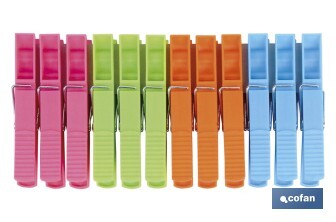 Plastic clothes pegs | Pack of 12 pieces | High quality | Size: 9cm in length | Multi-purpose clothes pegs - Cofan