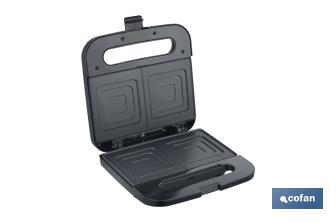 Appareil à croque-monsieur | Revêtement antiadhésif | Compartiments pour 2 sandwichs | Puissance : 750 W | Dimensions : 23,7 x 23,3 x 9 cm - Cofan