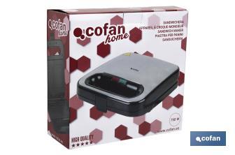 Sandwich maker | Non-stick coating | Cooks up to 2 portions | Stainless steel | Power: 750W | Size: 23.7 x 23.3 x 9cm - Cofan