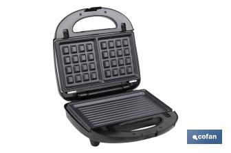 Multipurpose sandwich maker | Interchangeable plates for sandwiches, waffles and panini | Power: 750W  - Cofan