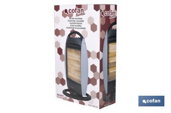 Oscillating halogen heater | Three power settings: 400W, 800W and 1,200W | Instantaneous heat diffusion | Three halogen tubes | Anti-tip safety system - Cofan