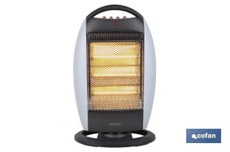 Oscillating halogen heater | Three power settings: 400W, 800W and 1,200W | Instantaneous heat diffusion | Three halogen tubes | Anti-tip safety system - Cofan