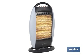 Oscillating halogen heater | Three power settings: 400W, 800W and 1,200W | Instantaneous heat diffusion | Three halogen tubes | Anti-tip safety system - Cofan