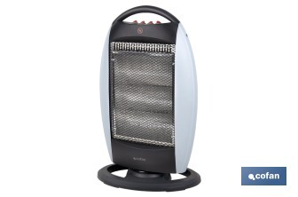 Oscillating halogen heater | Three power settings: 400W, 800W and 1,200W | Instantaneous heat diffusion | Three halogen tubes | Anti-tip safety system - Cofan