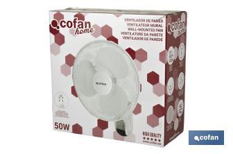 Ventilador de pared con temporizador y mando a distancia | Potencia de 50 W - Cofan