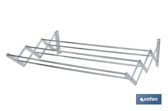 Stendino estensibile a muro | Realizzato in alluminio | Pieghevole, con 6 stecche per l’asciugatura | Dimensioni: 80 x 45,5 cm - Cofan