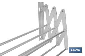 Stendino estensibile a muro | Realizzato in alluminio | Pieghevole, con 6 stecche per l’asciugatura | Dimensioni: 80 x 45,5 cm - Cofan
